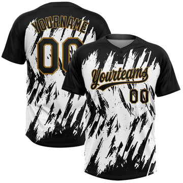 BlueJose Personalized White Black-Old Gold 3D Pattern Two-Button Unisex Softball Jersey