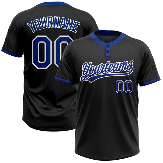 BlueJose Personalized Black Royal-White Two-Button Unisex Softball Jersey