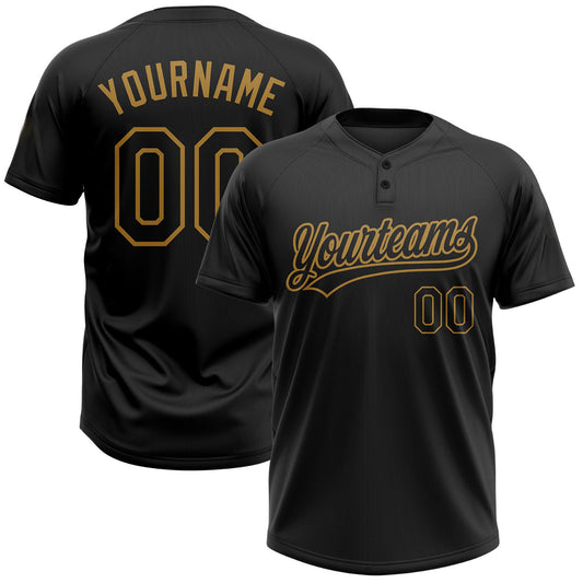 BlueJose Personalized Black Black-Old Gold Two-Button Unisex Softball Jersey