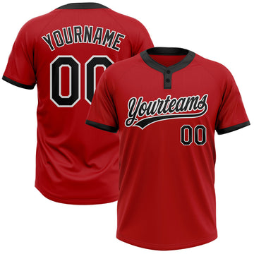 BlueJose Personalized Red Black-White Two-Button Unisex Softball Jersey