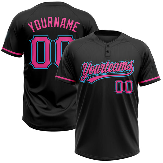 BlueJose Personalized Black Pink-Sky Blue Two-Button Unisex Softball Jersey