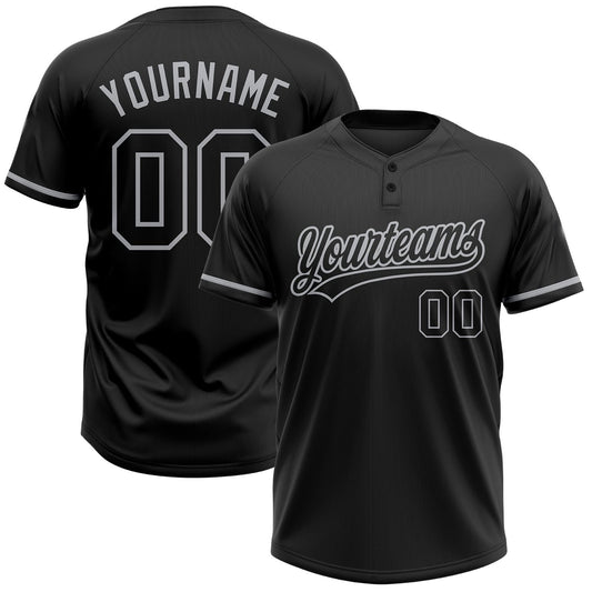 BlueJose Personalized Black Black-Gray Two-Button Unisex Softball Jersey