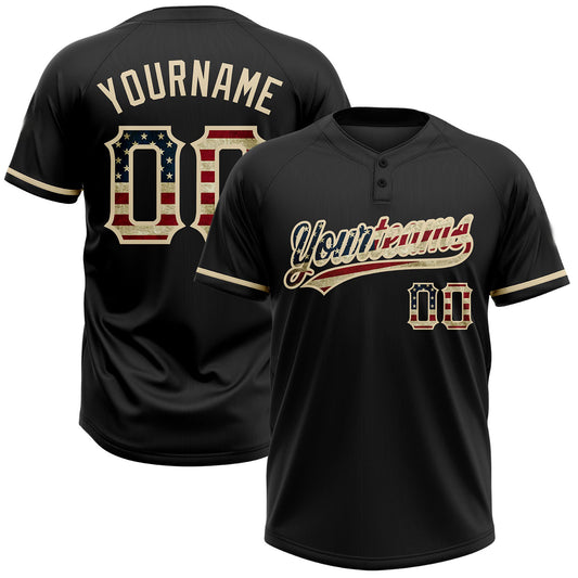 BlueJose Personalized Black Vintage USA Flag-City Cream Two-Button Unisex Softball Jersey