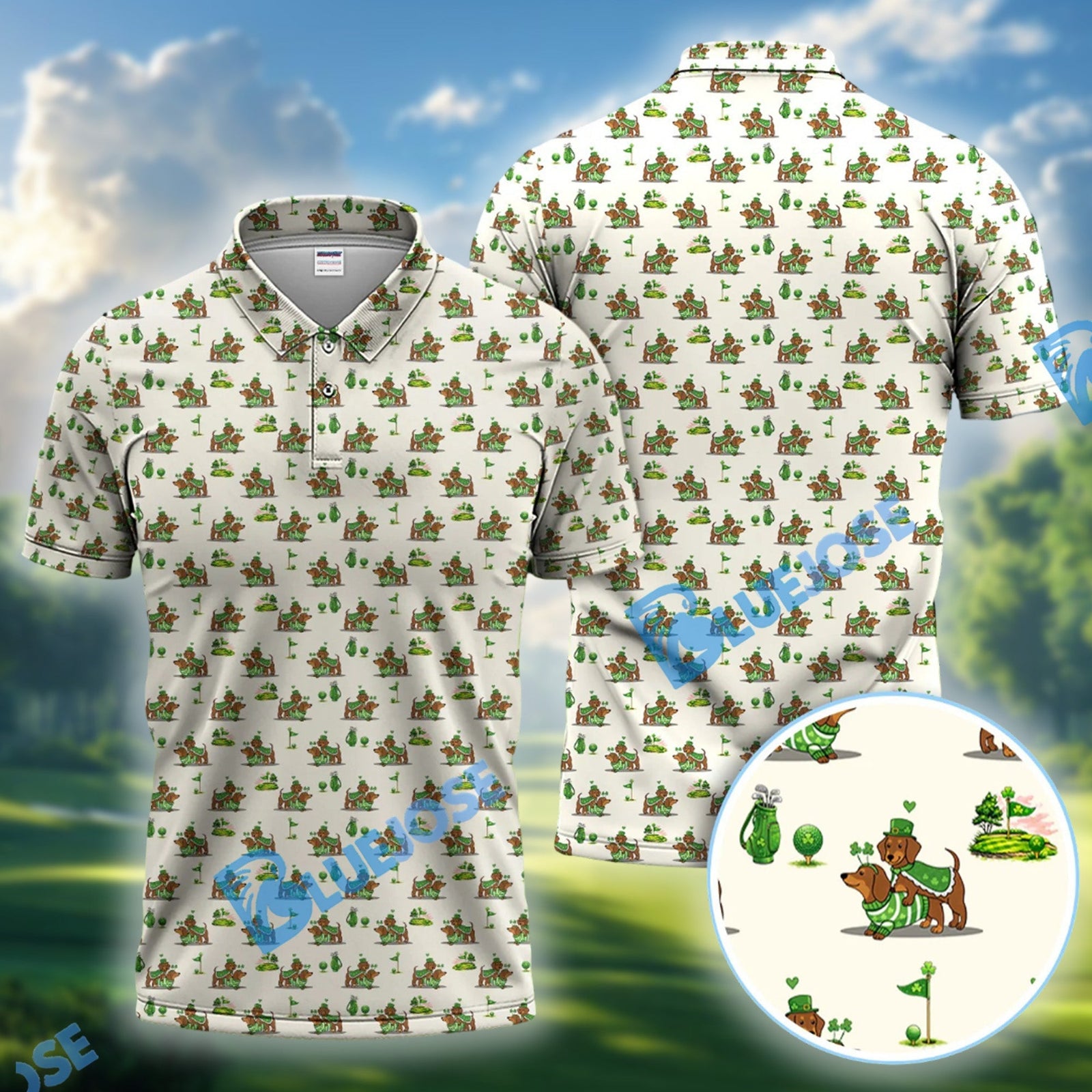BlueJose St Patrick‚Äôs Day Dachshund Patrick Golf Shirt, Wiener Dog Golf Polos For Men, Golf Gift For Golfer
