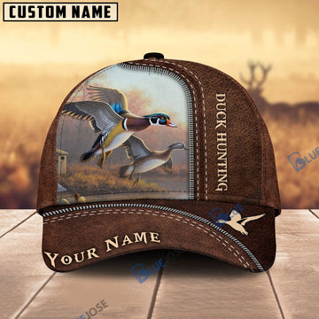 BlueJose Duck Hunting Leather Pattern Personalized Name Cap