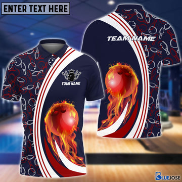 BlueJoses Personalized Name Bowling Ball Fire And Pins Multicolor 3D Shirt