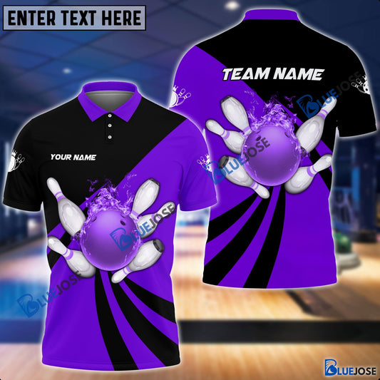 BlueJoses Personalized Name and Team Name Bowling and Pins Multicolor 3D Shirt, Personalized Shirts For Bowling Players