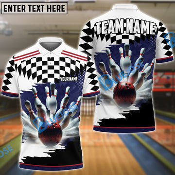 BlueJoses Bowling And Pins Caro Pattern Personalized Name, Team Name Unisex Shirt