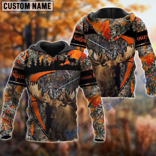 BlueJose Personalized Name Moose Hunting Season Pattern 3D Shirts