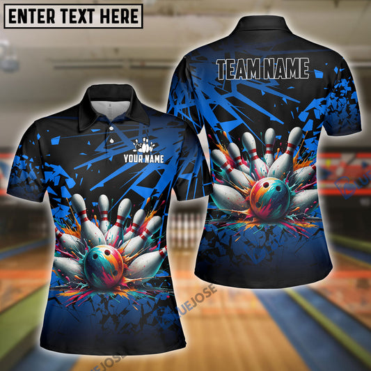 BlueJoses Bowling And Pins Diamond Broken Customized Name 3D Shirt for Women (4 Colors)