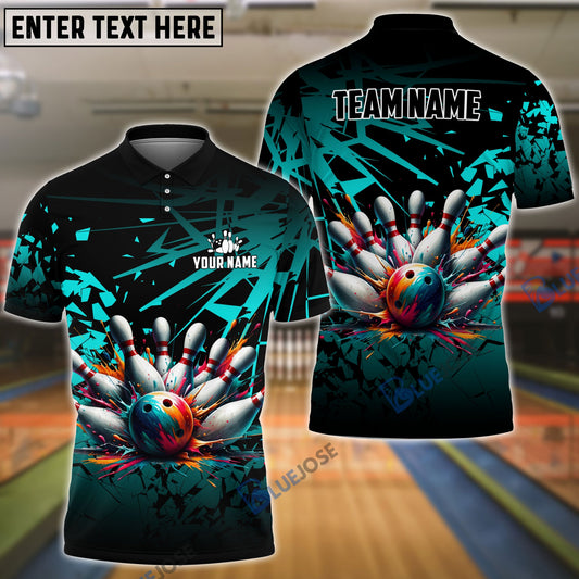 BlueJoses Bowling And Pins Diamond Broken Customized Name 3D Shirt (4 Colors)