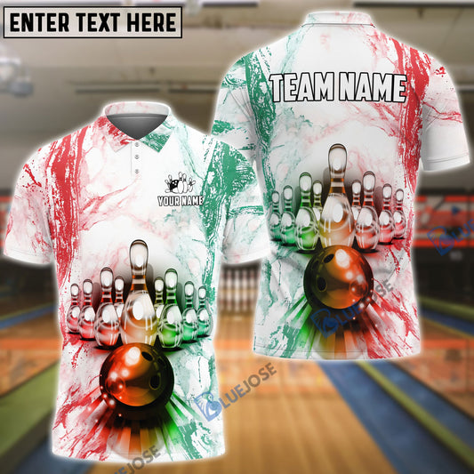 BlueJoses Bowling and Pins Green Red Customized Name, Team Name 3D Shirt