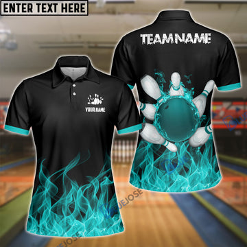 BlueJoses Bowling And Pins Ink Fire Pattern Customized Name 3D Shirt for Women (4 Colors)