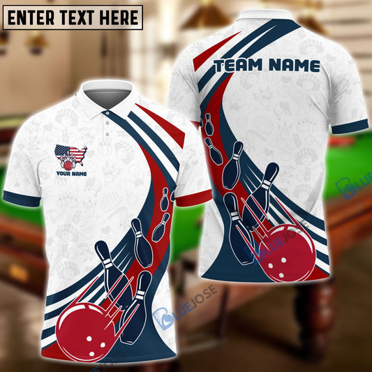 BlueJose Bowling And Pins American Flag Star Customized Name 3D Shirt