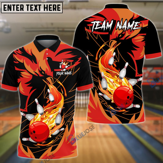 BlueJose Bowling And Pins Fire Phoenix Customized Name 3D Shirt (4 Colors)