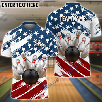 BlueJoses Bowling US Flag Customized Name, Team Name 3D Shirt