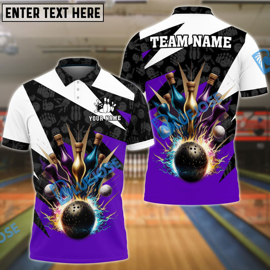 BlueJoses Bowling And Pins Color Lightning Customized Name 3D Shirt ( 4 Colors )