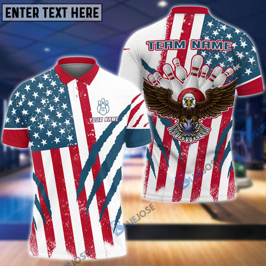 BlueJoses US Flag Eagle Bowling and Pins Customized Name, Team Name 3D Shirt