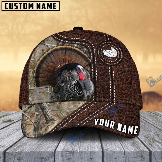 BlueJose Turkey Hunting Premium Leather Pattern Personalized Name Cap (4 Colors)