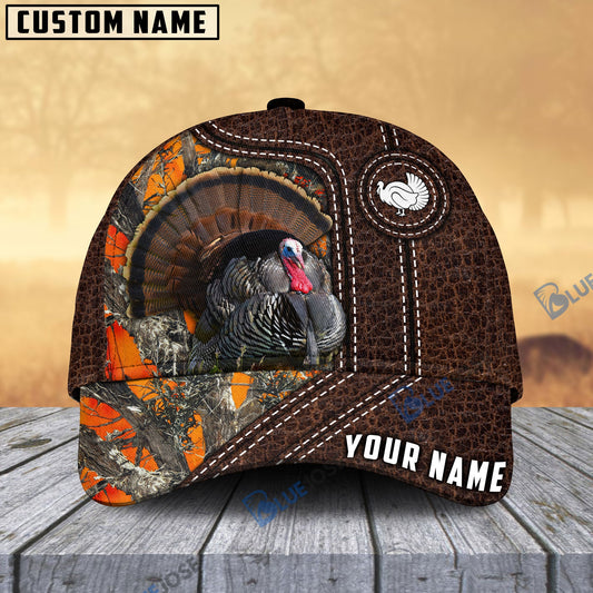 BlueJose Turkey Hunting Premium Leather Pattern Personalized Name Cap (4 Colors)