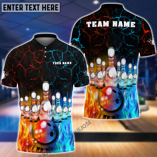 BlueJoses Fire and Water Bowling And Pins Personalized Name Team Name 3D Shirt