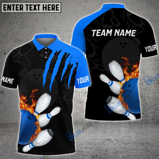 BlueJoses Bowling And Pins Color Scratch Customized Name 3D Shirt (4 Colors)