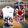 BlueJose Bowling and Pins Flag On Back Personalized Name 3D Shirt