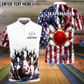 BlueJose Bowling and Pins Flag On Back Personalized Name 3D Shirt
