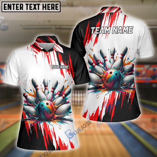 BlueJoses Bowling And Pins Black Red Customized Name 3D Shirt for Women