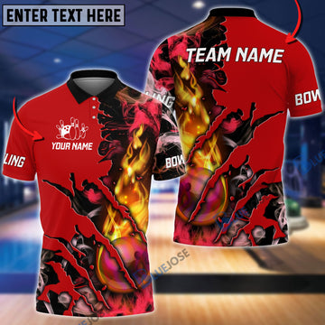 BlueJoses Bowling And Pins Flame Smoke Personalized Name Team Name 3D Shirt