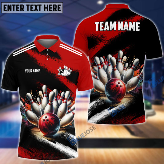 BlueJoses Bowling And Pins Marble Pattern Customized Name 3D Shirt (4 Colors)