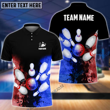 BlueJoses Bowling And Pins Vintage Black Marble Customized Name, Team Name 3D Shirt