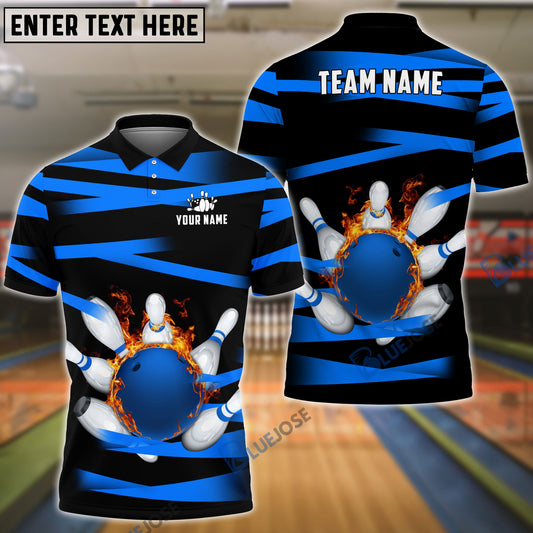 BlueJoses Bowling And Pins Power Customized Name, Team Name 3D Shirt (5 Colors)