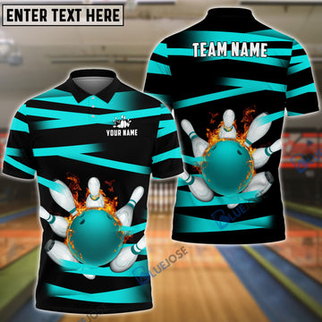 BlueJoses Bowling And Pins Power Customized Name, Team Name 3D Shirt (5 Colors)