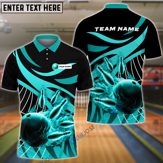 BlueJoses Bowling And Pins Broken Pattern Customized Name, Team Name 3D Shirt (4 Colors)