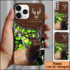 BlueJose Elk Hunting Leather Pattern Personalized Name Phone Case (4 colors)