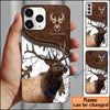 BlueJose Elk Hunting Leather Pattern Personalized Name Phone Case (4 colors)