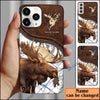 BlueJose Moose Hunting Leather Pattern Personalized Name Phone Case (4 colors)