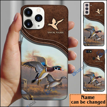 BlueJose Duck Hunting Leather Pattern Personalized Name Phone Case