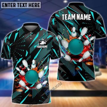 BlueJoses Bowling And Pins Classic Fireworks Customized Name 3D Shirt (4 Colors)