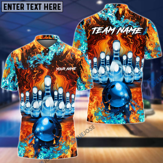 BlueJoses Bowling And Pins Fire Power Pattern Multicolor Personalized Name 3D Shirt