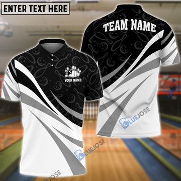 BlueJoses Bowling Ribbon White Pattern Customized Name, Team Name 3D Shirt