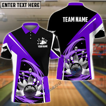 BlueJoses Bowling and Pins Lightning Pattern Personalized Name, Team Name 3D Shirt (4 Colors)