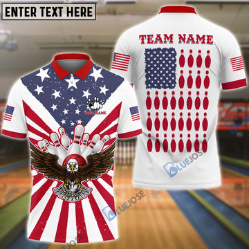 BlueJoses Bowling Eagle US Flag Customized Name, Team Name 3D Shirt