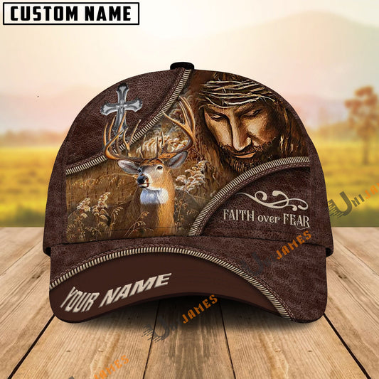 BlueJose Premium Hunting Cap Faith Over Fear Personalized Name 3D Cap