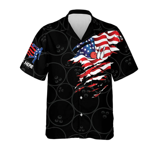 BlueJoses USA Flag Patriotic Button-Down Personalized Name Hawaiian Shirt
