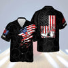 BlueJoses USA Flag Patriotic Button-Down Personalized Name Hawaiian Shirt