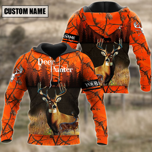 BlueJose Personalized Name Deer Hunting Orange Green Camo 3D Shirts