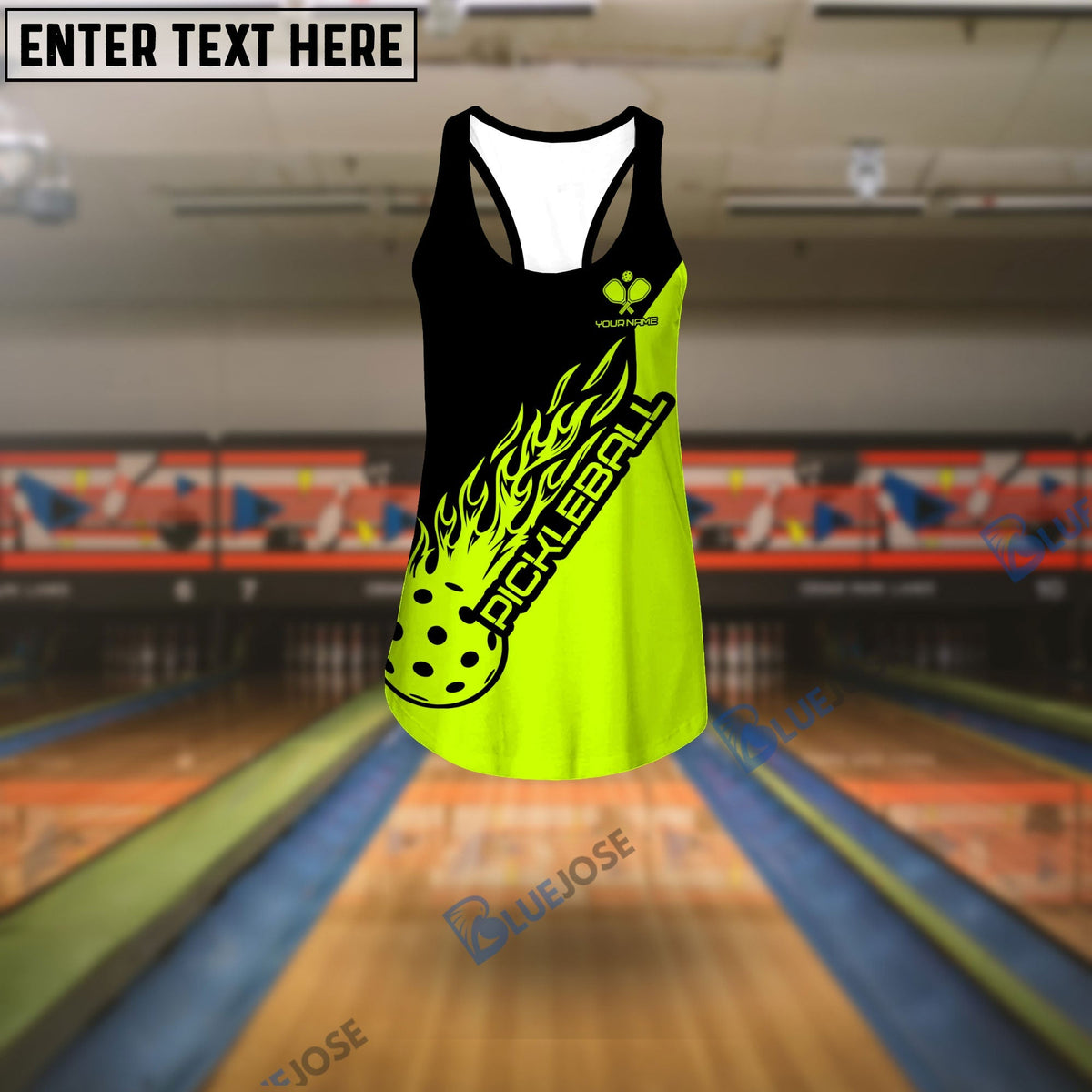 BlueJose Pickleball Lime Green Personalized Name, Team Name Unisex Shirt