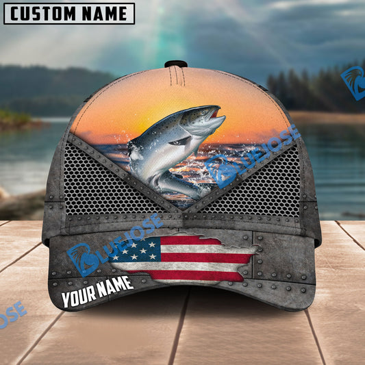 BlueJose Salmon Fishing Sunset Personalized Cap